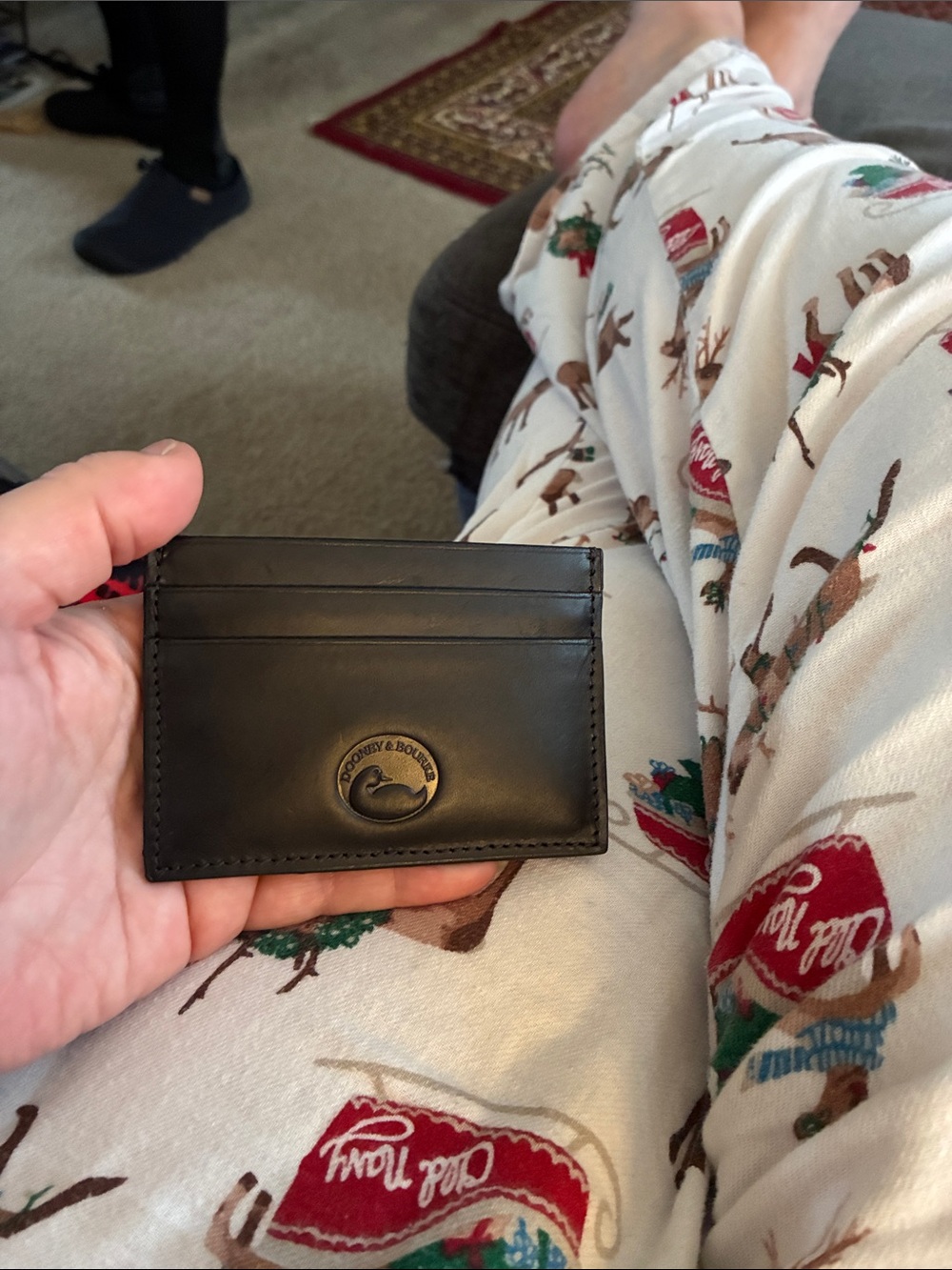 Dooney & Bourke Black Leather Card Wallet with Logo Medallion